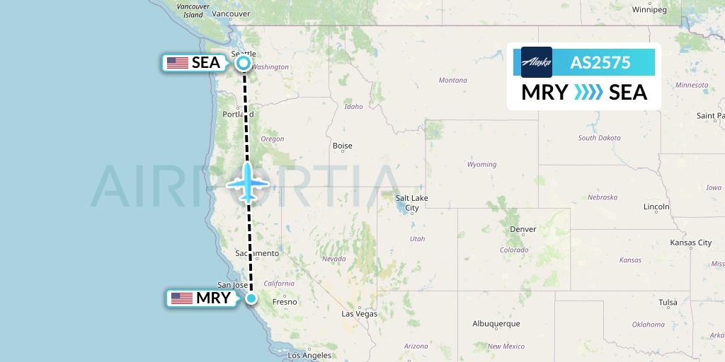 AS2575 Alaska Airlines Flight Map: Monterey to Seattle
