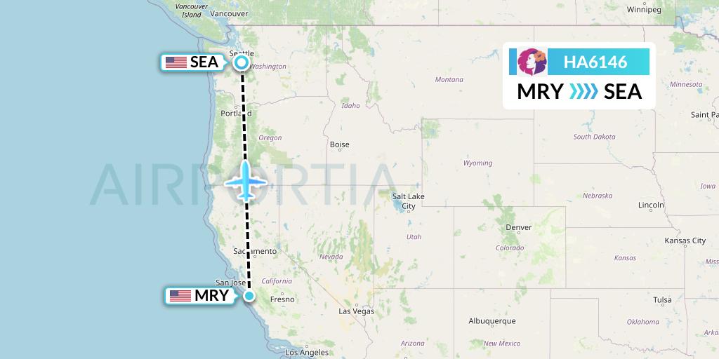HA6146 Hawaiian Airlines Flight Map: Monterey to Seattle