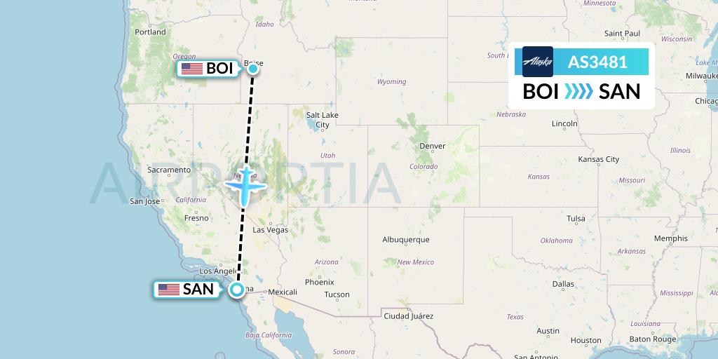 AS3481 Alaska Airlines Flight Map: Boise to San Diego