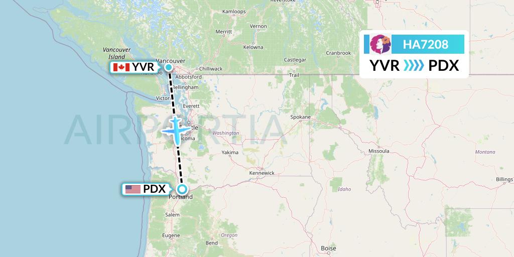 HA7208 Hawaiian Airlines Flight Map: Vancouver to Portland