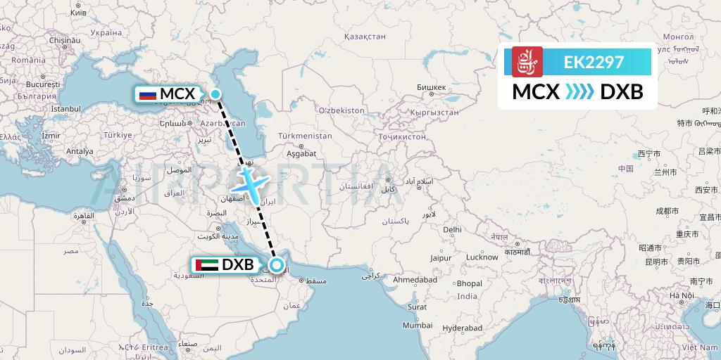 EK2297 Emirates Flight Map: Makhachkala to Dubai