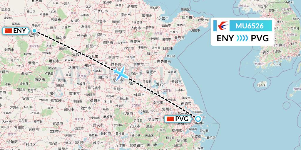 MU6526 China Eastern Airlines Flight Map: Yan'an to Shanghai