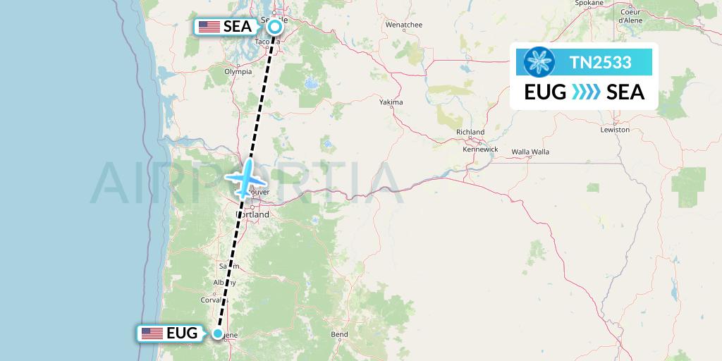 TN2533 Air Tahiti Nui Flight Map: Eugene to Seattle