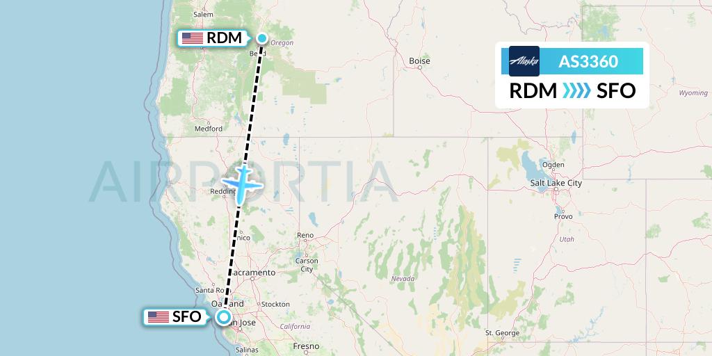 AS3360 Alaska Airlines Flight Map: Redmond to San Francisco