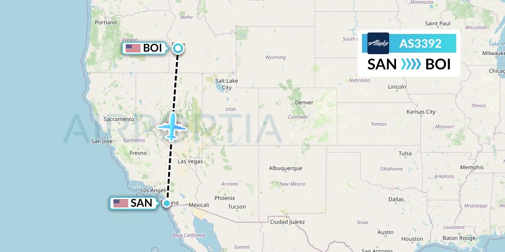 AS3392 Alaska Airlines Flight Map: San Diego to Boise