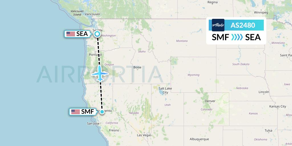 AS2480 Alaska Airlines Flight Map: Sacramento to Seattle