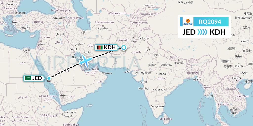 RQ2094 Kam Air Flight Map: Jeddah to Kandahar