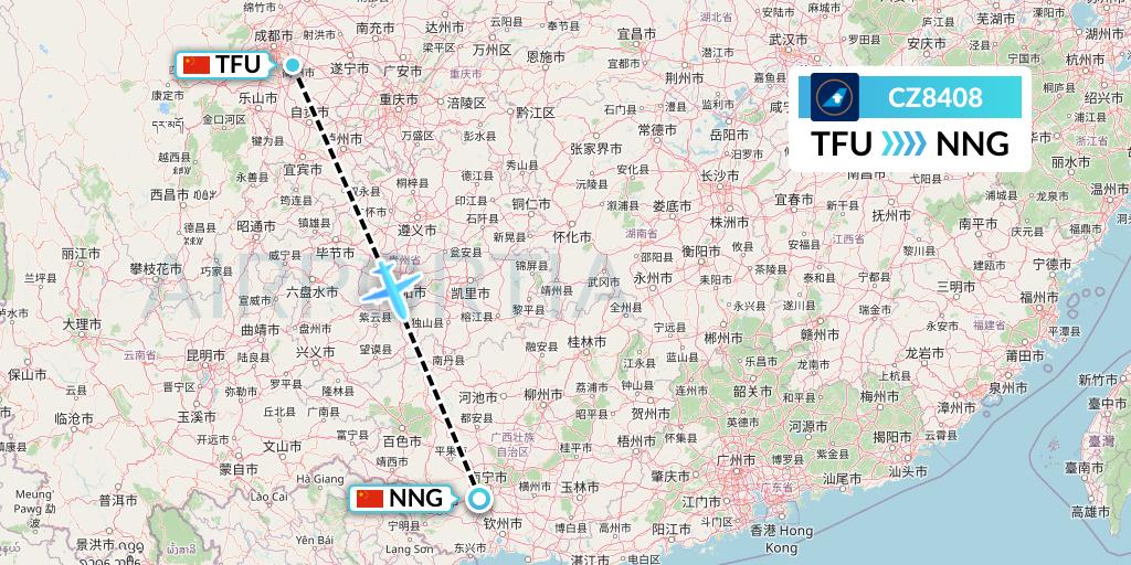 CZ8408 China Southern Airlines Flight Map: Chengdu to Nanning