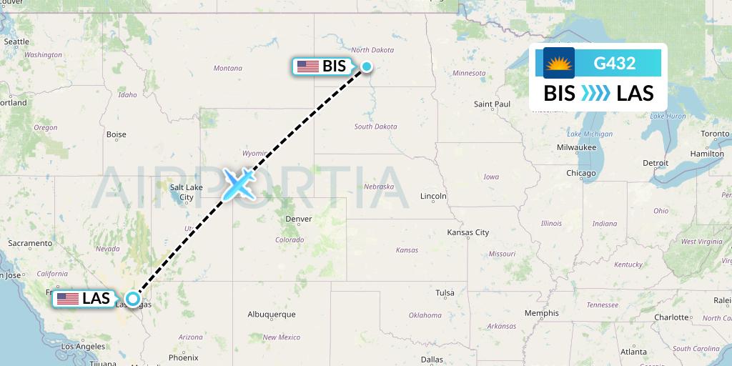 G432 Allegiant Air Flight Map: Bismarck to Las Vegas
