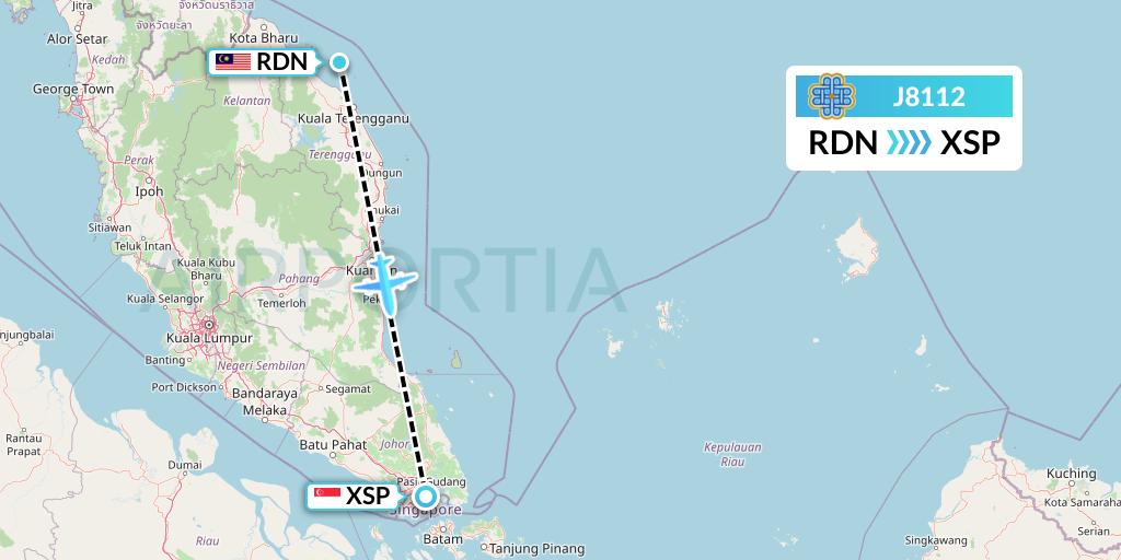 J8112 Berjaya Air Flight Map: Redang to Seletar