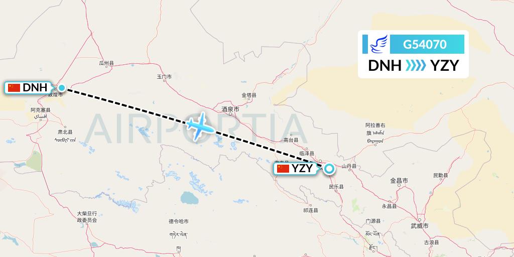 G54070 China Express Airlines Flight Map: Dunhuang to Zhangye