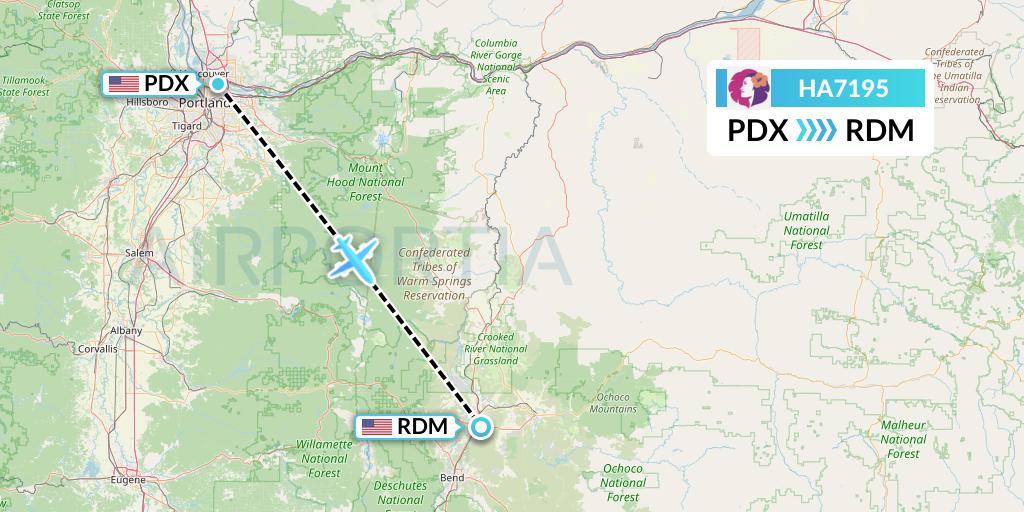 HA7195 Hawaiian Airlines Flight Map: Portland to Redmond