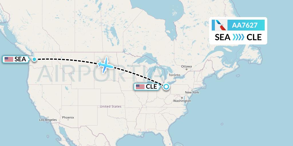 AA7627 American Airlines Flight Map: Seattle to Cleveland