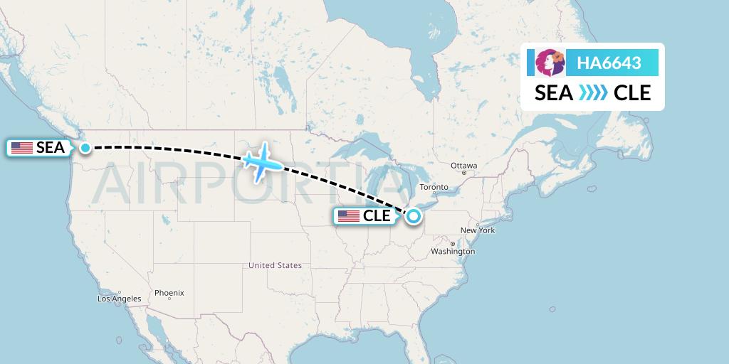 HA6643 Hawaiian Airlines Flight Map: Seattle to Cleveland