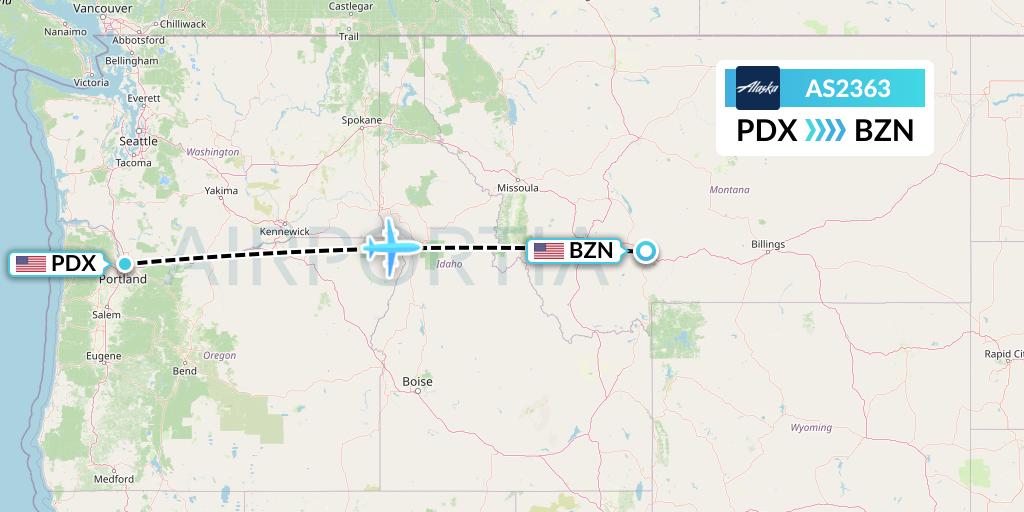 AS2363 Alaska Airlines Flight Map: Portland to Bozeman