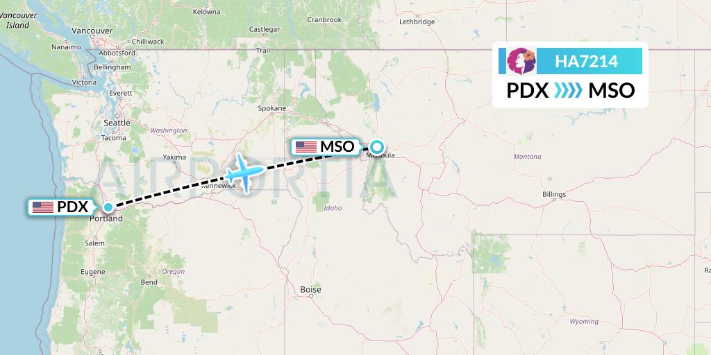 HA7214 Hawaiian Airlines Flight Map: Portland to Missoula