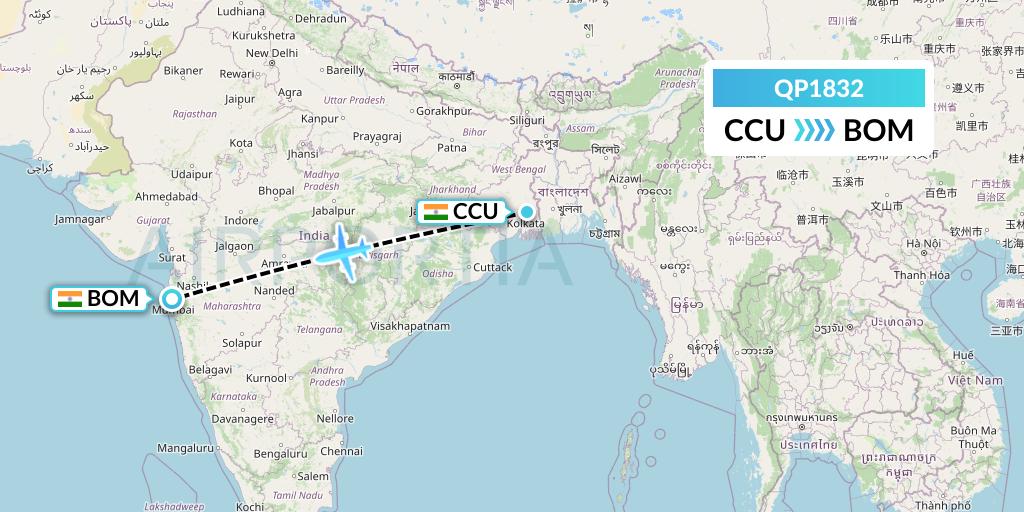 QP1832 Akasa Air Flight Map: Kolkata to Mumbai