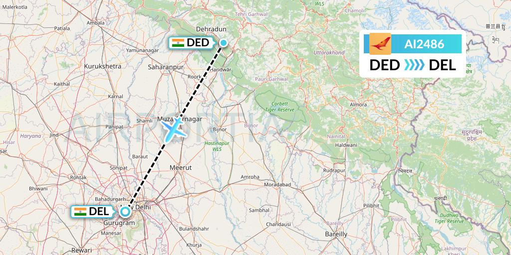 AI2486 Air India Flight Map: Dehradun to Delhi