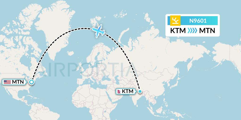 N9601 Shree Airlines Flight Map: Kathmandu to Baltimore