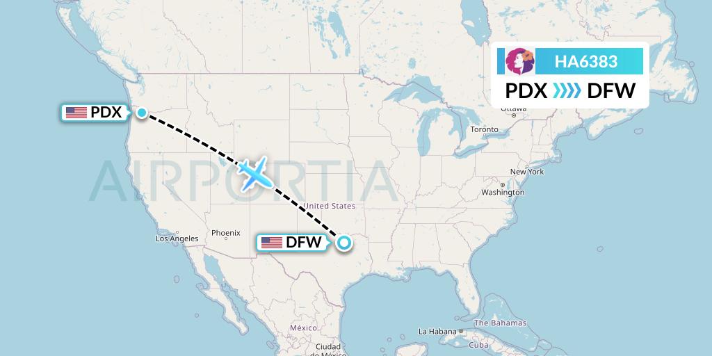 HA6383 Hawaiian Airlines Flight Map: Portland to Dallas
