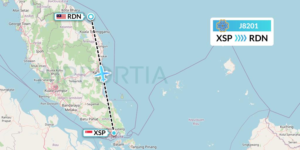 J8201 Berjaya Air Flight Map: Seletar to Redang