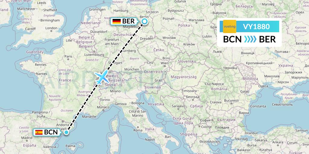 VY1880 Vueling Flight Map: Barcelona to Berlin