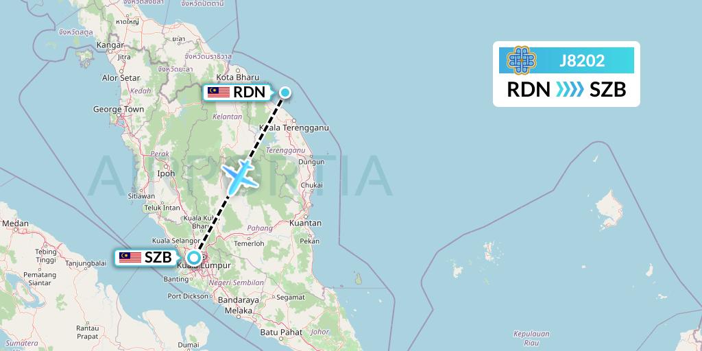 J8202 Berjaya Air Flight Map: Redang to Kuala Lumpur