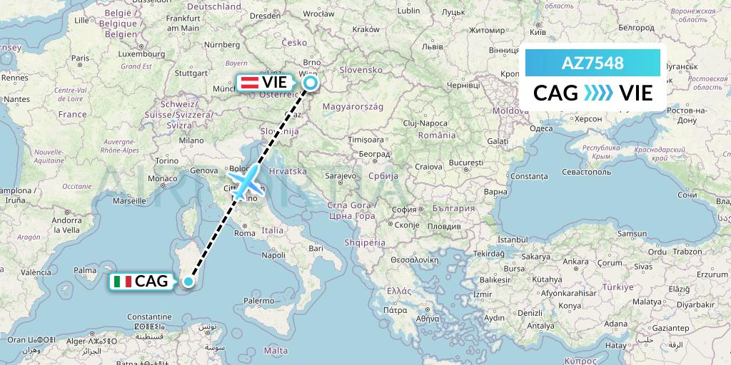 AZ7548 ITA Airways Flight Map: Cagliari to Vienna