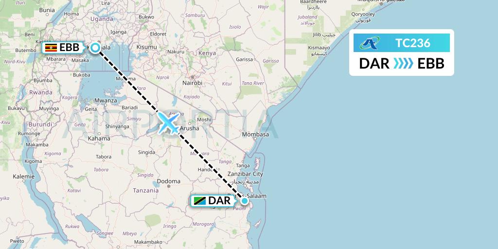 TC236 Air Tanzania Flight Map: Dar-es-Salaam to Entebbe
