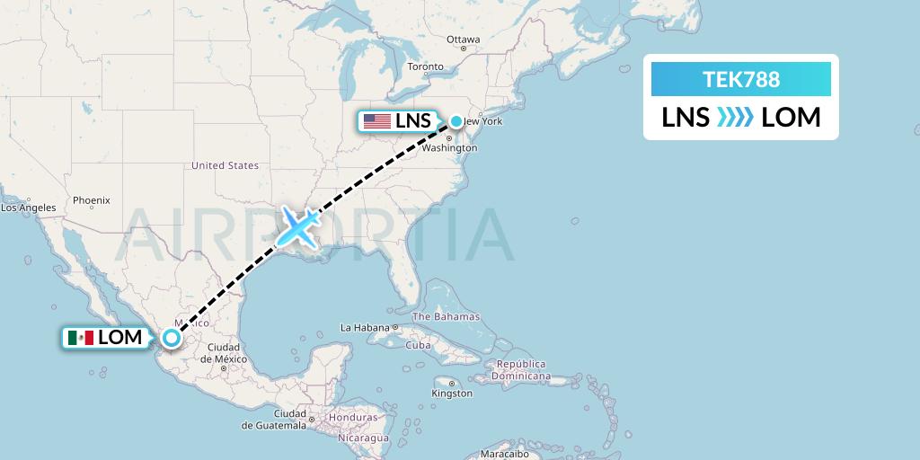 TEK788 Aero-tech Services Flight Map: Lancaster to Lagos De Moreno