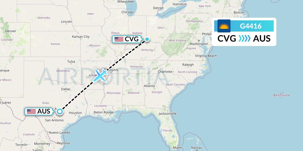 G4416 Allegiant Air Flight Map: Cincinnati to Austin
