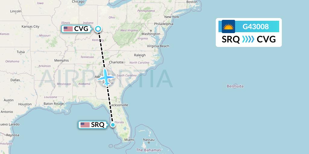G43008 Allegiant Air Flight Map: Sarasota to Cincinnati