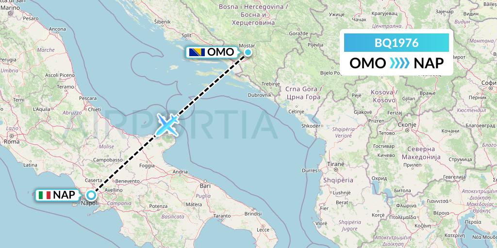 BQ1976 Skyalps Flight Map: Mostar to Naples