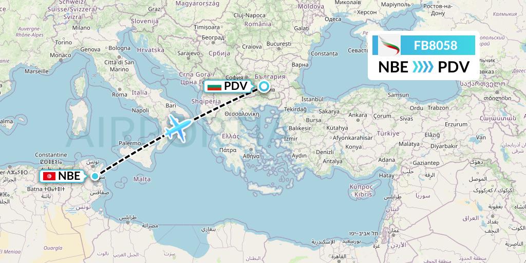FB8058 Bulgaria Air Flight Map: Enfidha to Plovdiv