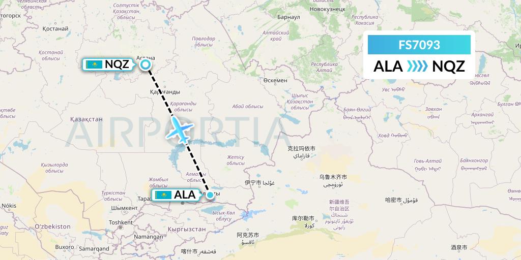 FS7093 Flyr Flight Map: Almaty to Astana
