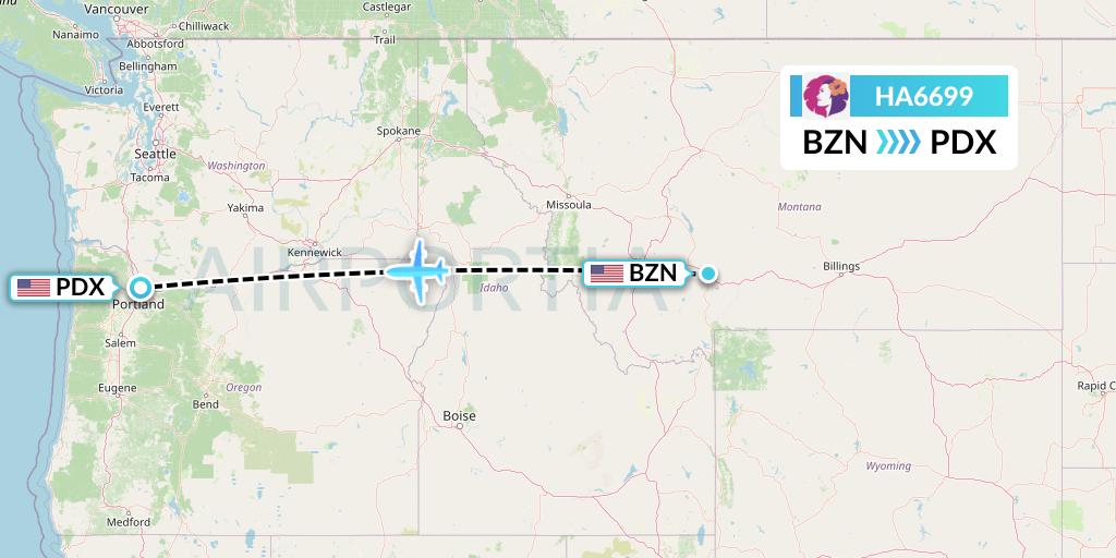 HA6699 Hawaiian Airlines Flight Map: Bozeman to Portland