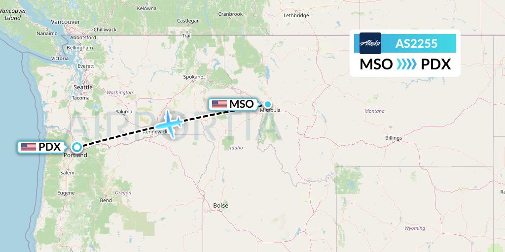 AS2255 Alaska Airlines Flight Map: Missoula to Portland