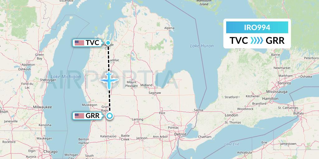 IRO994 CSA Air Flight Map: Traverse City to Grand Rapids