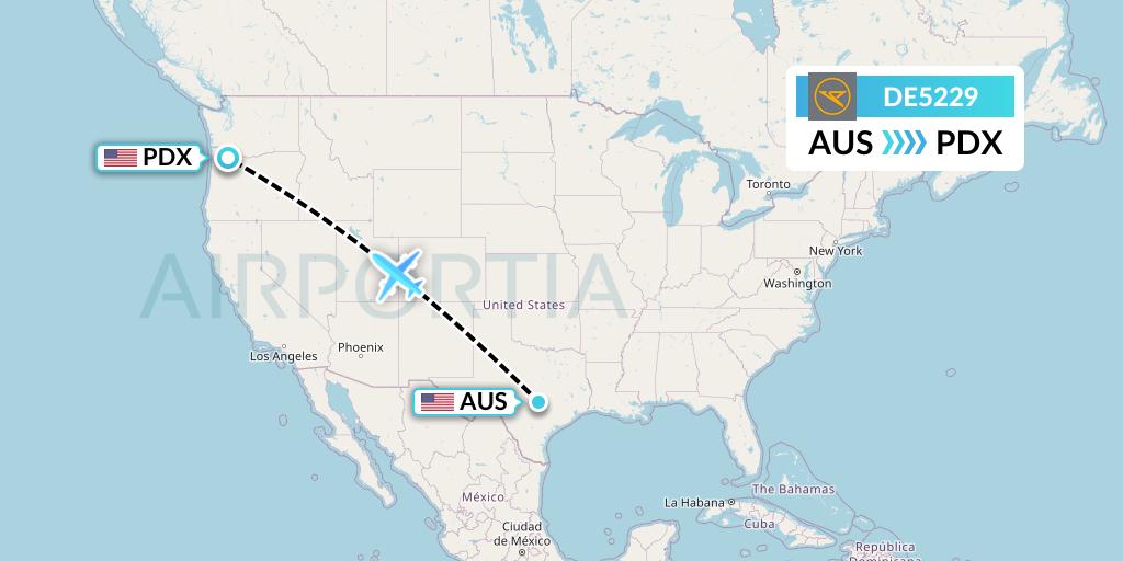 DE5229 Condor Flight Map: Austin to Portland