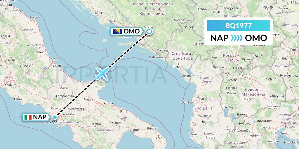 BQ1977 Skyalps Flight Map: Naples to Mostar