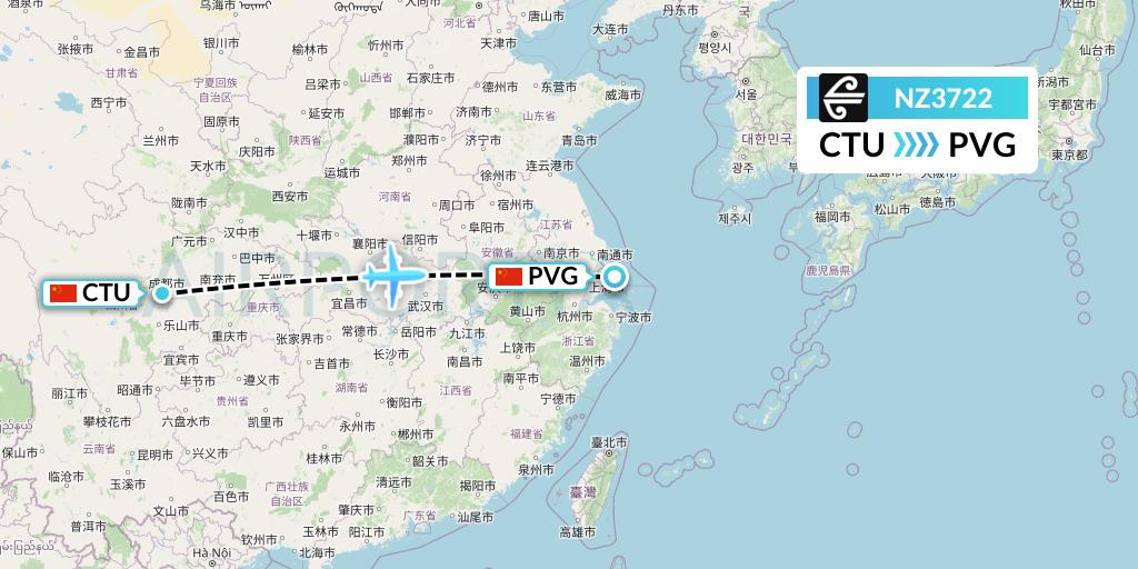 NZ3722 Air New Zealand Flight Map: Chengdu to Shanghai