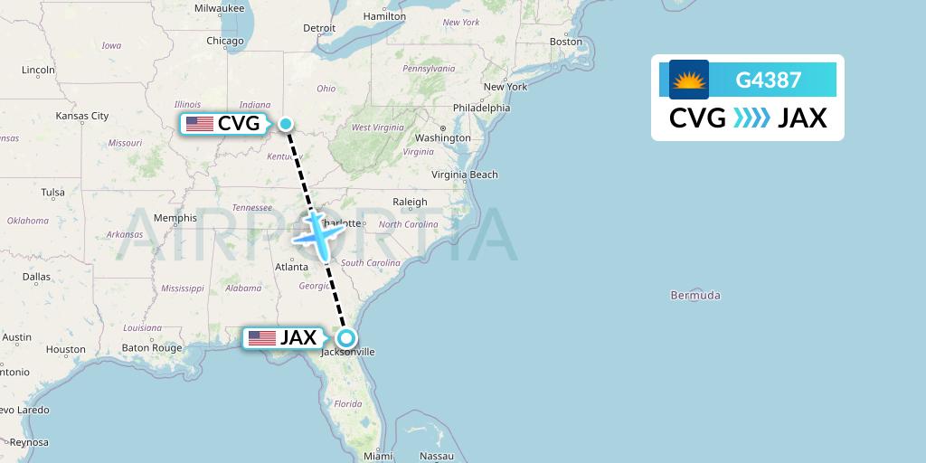 G4387 Allegiant Air Flight Map: Cincinnati to Jacksonville
