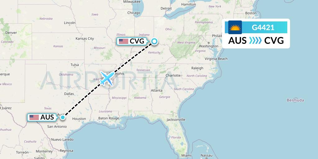 G4421 Allegiant Air Flight Map: Austin to Cincinnati