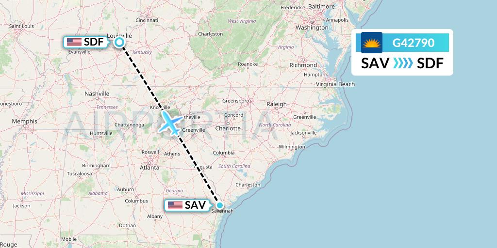 G42790 Allegiant Air Flight Map: Savannah to Louisville