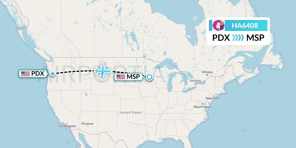 HA6408 Hawaiian Airlines Flight Map: Portland to Minneapolis