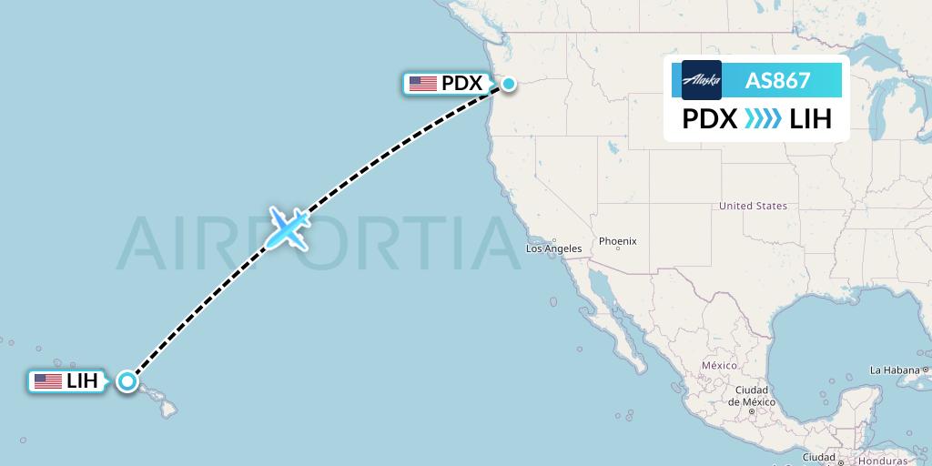 AS867 Alaska Airlines Flight Map: Portland to Lihue
