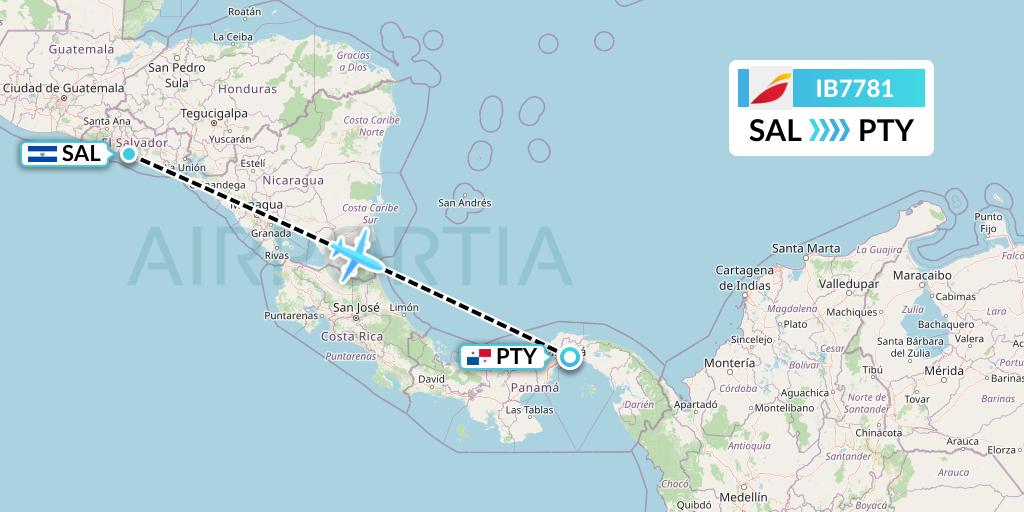 IB7781 Iberia Flight Map: San Salvador to Panama City