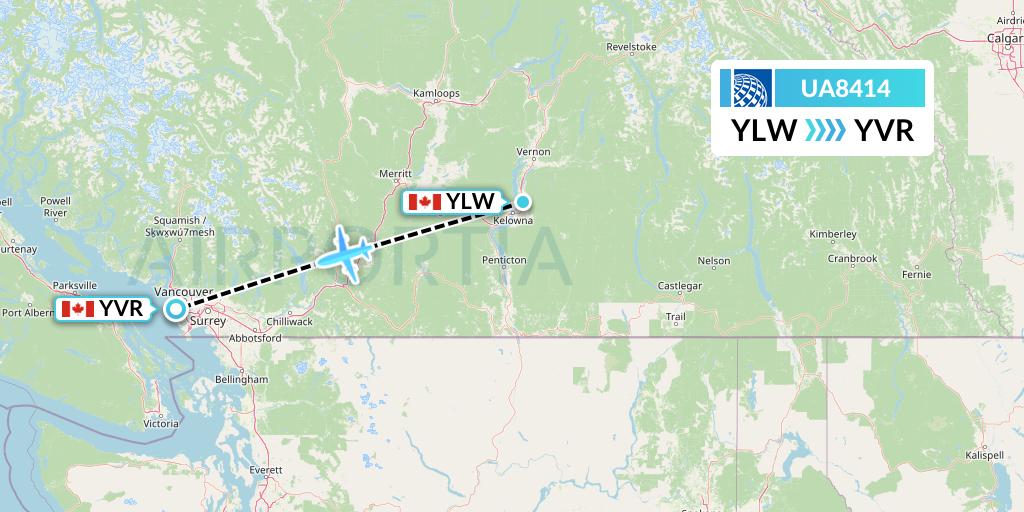 UA8414 United Airlines Flight Map: Kelowna to Vancouver