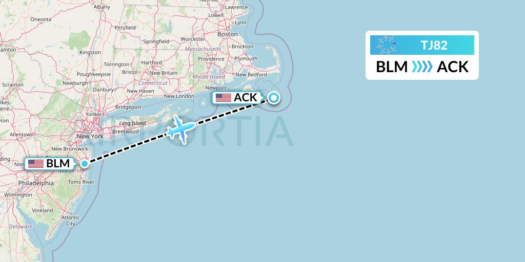 TJ82 Tradewind Aviation Flight Map: Atlantic City to Nantucket