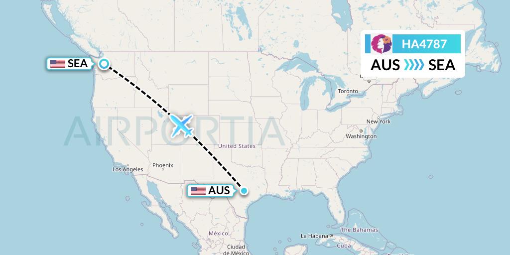 HA4787 Hawaiian Airlines Flight Map: Austin to Seattle